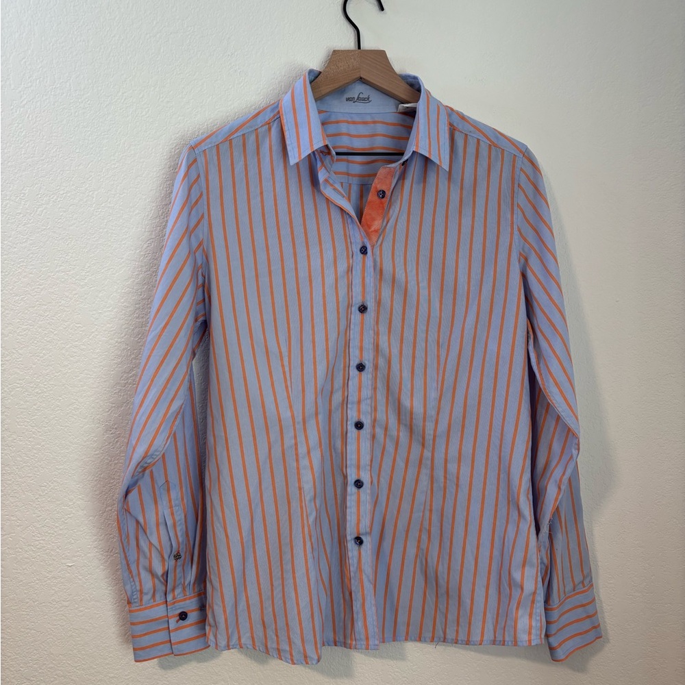 Van Laack Venus Blouse Slim Fit Blue and Orange Stripe Size 40